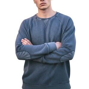 ORVIS Men’s XL Waffle Knit Shirt With Elbow Patches Blue Long Sleeve Pullover